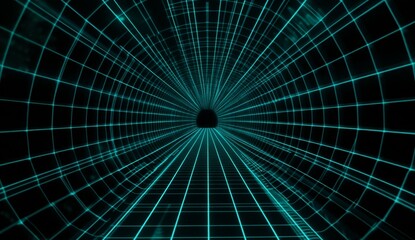 Fototapeta premium Futuristic, digital tunnel, grid, light, path through darkness, possible use for sci-fi background