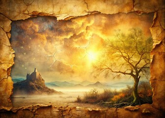 Aged paper's surreal texture: abstract grunge art, vintage fantasy, textured wallpaper.