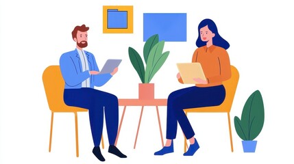Colleagues Review Documents During Office Meeting