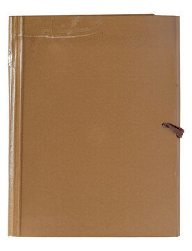 Aged cardboard vintage brown closed paper folder top view isolated