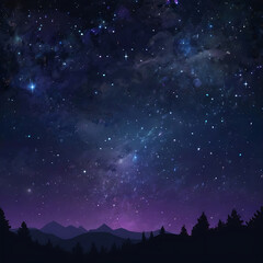 Celestial night sky background with scattered stars, glowing constellations, and a soft gradient of midnight blue and deep violet, creating a dreamy, cosmic vibe.