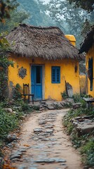 traditional thatched roof village home high resolution hd picture