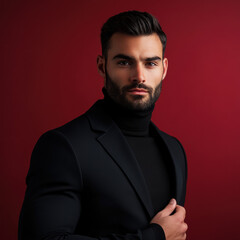 Obraz premium Confident male model portrait studio setting fashion photography elegant environment close-up view modern aesthetics