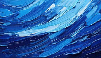 an abstract painting of blue waves, with dynamic brushstrokes creating texture and movement, conveying the essence of water and fluidity