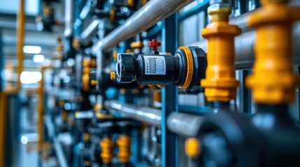 Naklejka premium Industrial Pipes and Valves in Modern Factory Facility Installation