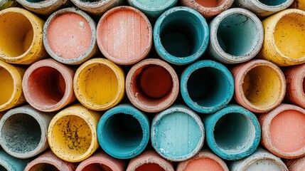 Colorful Stacked PVC Pipes Creating a Vibrant Abstract Background