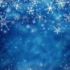 Falling snowflakes on a deep blue winter background