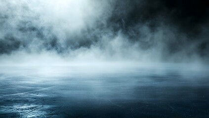 Fototapeta premium Mysterious Ice Rink Background with Fog and Smoke | Atmospheric Winter Scene