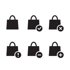 Shopping carts icon set collection, add, remove, cancel, delete, warning, simple ecommence order flat design for app, ui, ux, web, button, interface vector isolated on white background