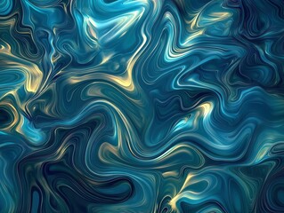 Fototapeta premium Abstract liquid texture with wavy patterns, deep ocean blue and emerald green hues