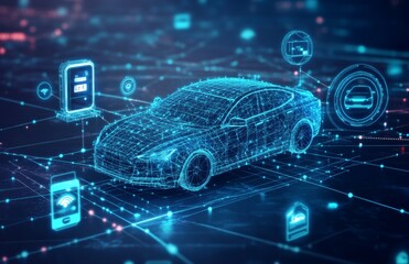 Futuristic electric car with charging and connectivity network