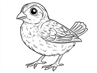 Obraz premium Tiny Sparrow Illustration: A detailed monochrome illustration of a cute, plump sparrow, showcasing its delicate features and adorable presence.