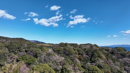 伊豆の山と空をパノラマ空撮