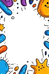 Naklejka premium Colorful doodle border with cute cartoon characters on a white background.