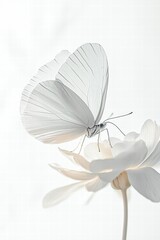 A delicate white butterfly perched on a flower symbolizes beauty, transformation, and the fleeting nature of life.