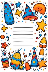 Obraz premium Colorful doodle party celebration border with blank space for text.