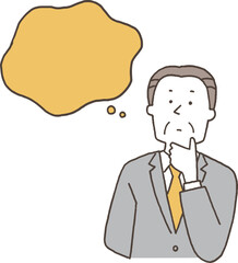 考え事をするシニア男性単色