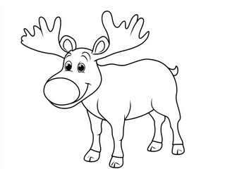Fototapeta premium Playful Moose Illustration: A whimsical black and white illustration of a moose with large antlers, and a friendly expression. Perfect for coloring books and educational materials.