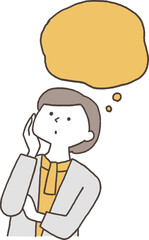 考え事をする若い女性単色