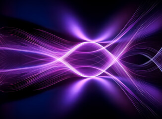 Abstract purple light streaks create a symmetrical, flowing design against a deep dark background.  The image evokes a sense of energy and modern art.