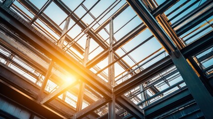 Steel Structure Construction Sunset Industrial Sky