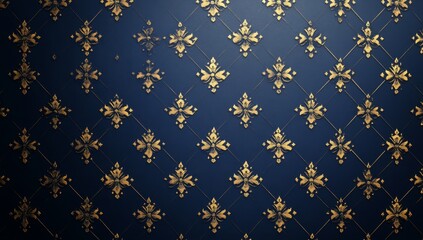 Elegant navy blue wall with gold floral pattern