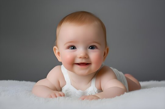 Smiling Baby Lying on Soft Surface - AI Generated