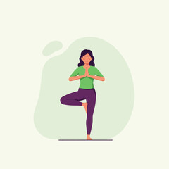 Woman Practicing Yoga Tree Pose for Health and Wellness Illustration