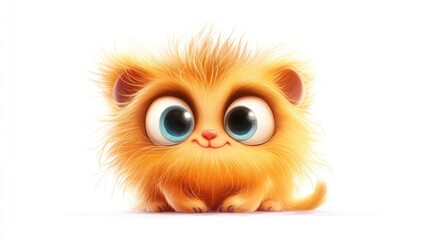 Adorable cartoon lion cub with large expressive eyes and fluffy fur, sitting in a cute pose.