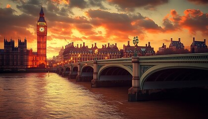 Naklejka premium London sunset over Houses of Parliament