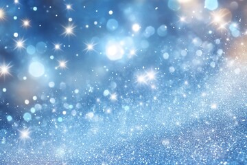 Fototapeta premium Festive blue glitter bokeh background with twinkling lights