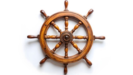 Wooden Ship Wheel on White Background