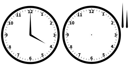 モノクロのシンプルな円形の時計のイラスト　針をカスタマイズできるテンプレートデザイン