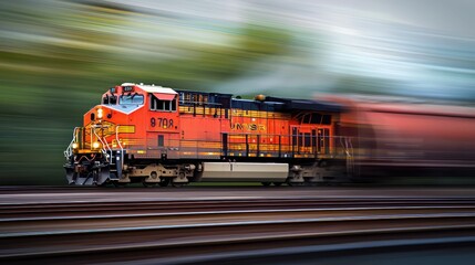 Vibrant and Dynamic Freight Train in Motion on Blurred Track