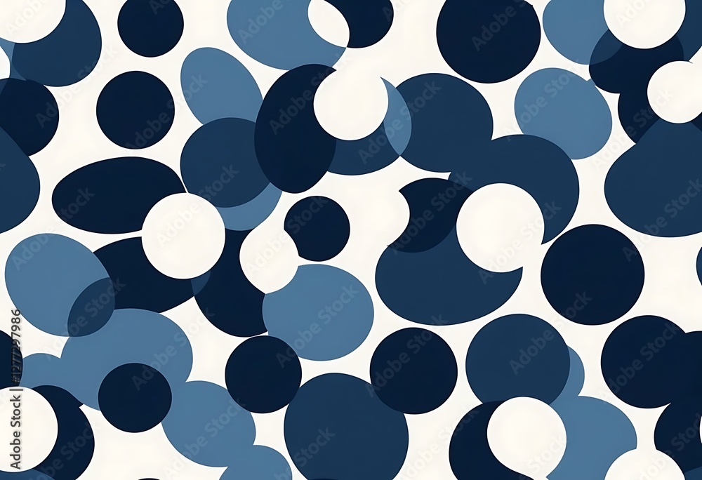 Poster overlapping circular shapes in cool blues and whites, creating a fluid pattern