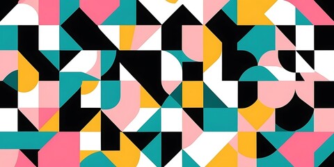 Playful Geometric Harmony, An Abstract Composition of Shapes and Colors