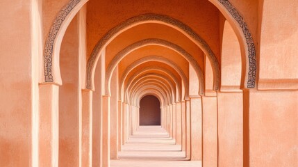 Fototapeta premium Serene Archways in Vibrant Orange Architectural Space