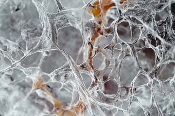 Aging cells magnified in a high-resolution microscopic view, illustrating cellular decay and senescence. Featuring biological processes