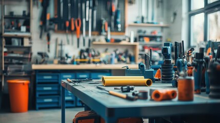 Workshop Tools and Equipment in a Bright and Organized Space