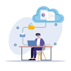 Woman Climbing Ladder to Cloud Computing Storage for Document Management