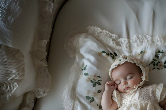 Baby Sleeping on Elegant White Bedding - AI Generated