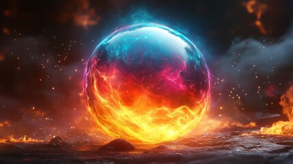 Obraz premium Fire and Water Fusion Sphere with Dynamic Radiance