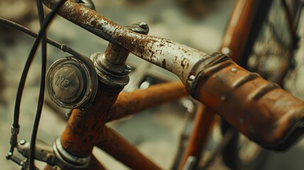 Vintage Bicycle with Rusty Frame and Classic Features in Focus
