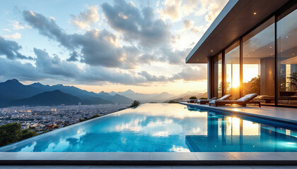 Fototapeta premium ocean villa with view for vacation and resort summer luxury beach house the beautiful of the sea