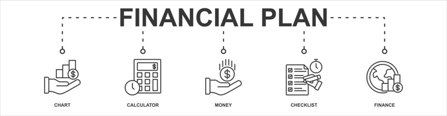 financial plan banner web icon sheet vector illustration concept with icon of chart, calculator, money, checklist, finance