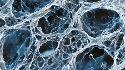 Aging cells magnified under a microscope in a laboratory. Featuring the biological effects of aging on cells