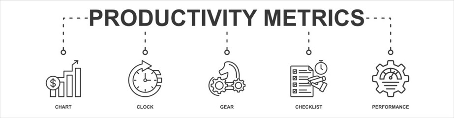 productivity metrics banner web icon sheet vector illustration concept with icon of chart, clock, gear, checklist, performance
