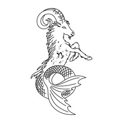 Capricorn Zodiac, sea goat vector illustration.