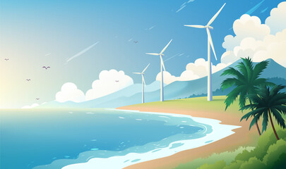 Environmental protection banner design wind turbine at the seaside © jm