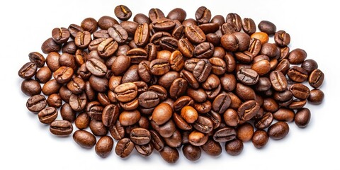 Fototapeta premium High-resolution image: coffee beans, top view, isolated on a pristine white background.